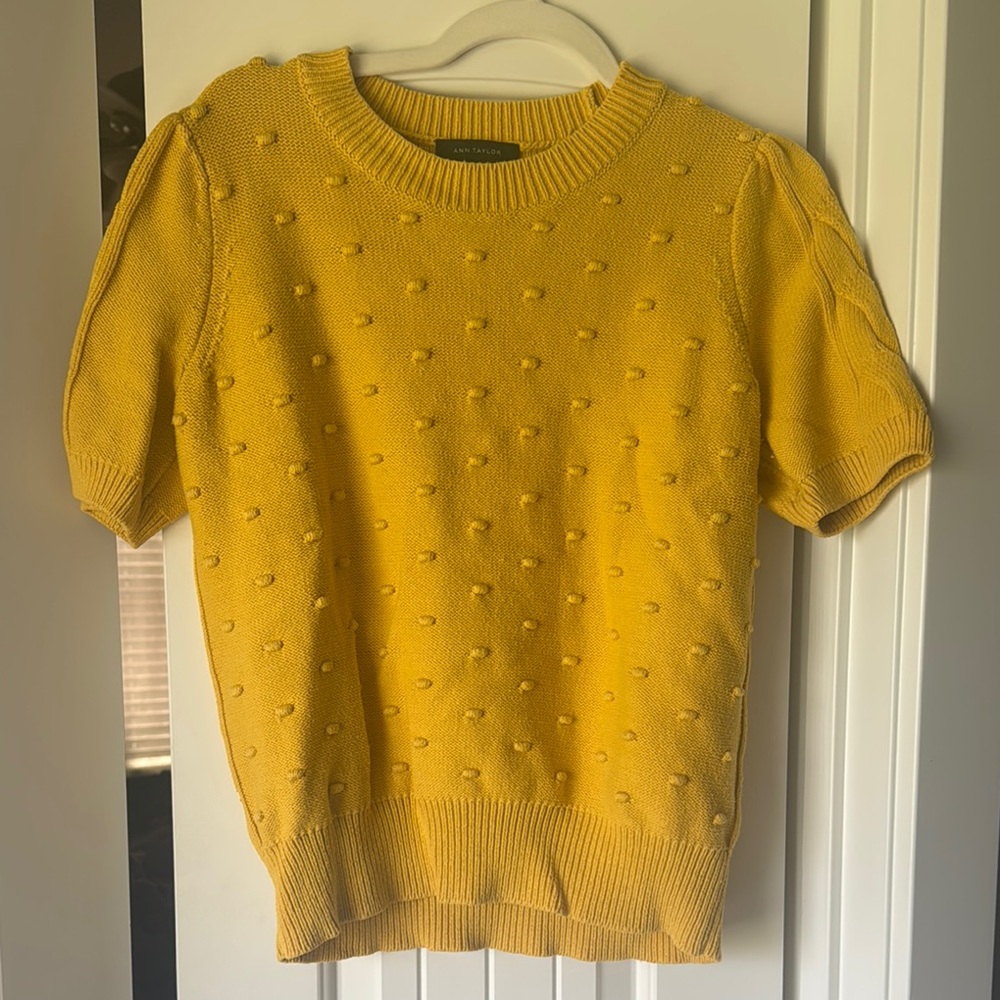 Yellow Textured Short Sleeve Sweater